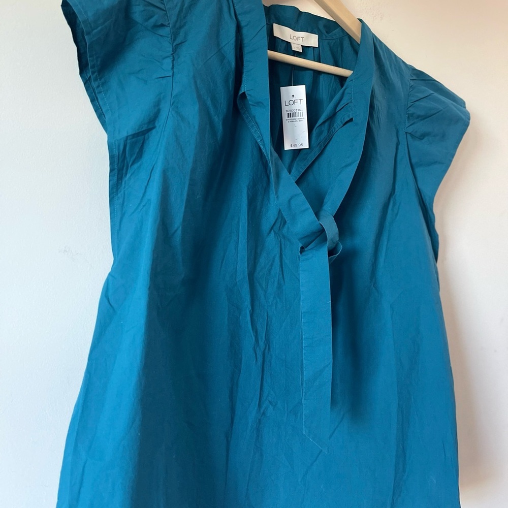 LOFT Deep Teal Blouse with Tie Front - Picture 5 of 5